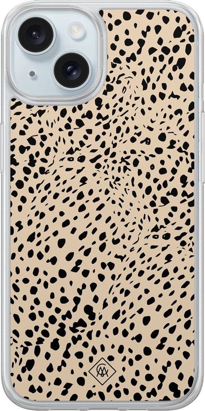 Casimoda® hoesje - Geschikt voor iPhone 13 - Stippen bruin abstract - 2-in-1 case - Schokbestendig - Gestipt - Verhoogde randen - Bruin/beige, Transparant