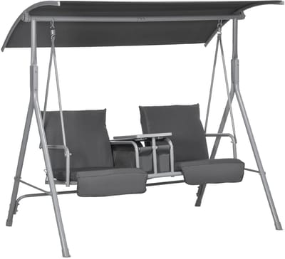 Delightness Schommelbank - Hangbank - Schommelstoel - Tuin - Veranda - Buiten - 2 Personen - Met Luifel - Tas - Dienblad - Draagvermogen 180kg - Zwart