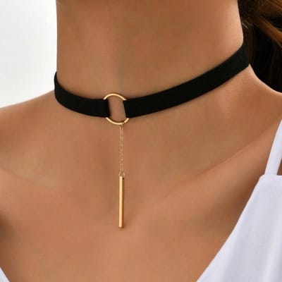 1 st Zwart Imitatie Suede Stof Rond Choker Ketting met Staaf Hanger & Ketting Voor Vrouwen Gotische Zomer Ketting one-size zwart