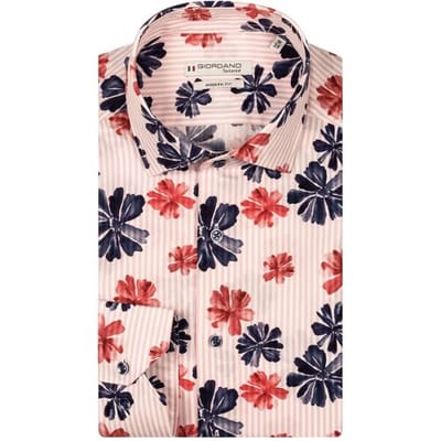 Giordano Overhemd Maggiore Poplin Flower Stripes Fantasy Semi Cutaway Collar Rood-Multi / male
