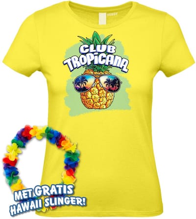 Dames t-shirt Pineapple Head | Toppers in Concert 2024 | Club Tropicana | Hawaii Shirt | Ibiza Kleding | Lichtgeel Dames | maat XS
