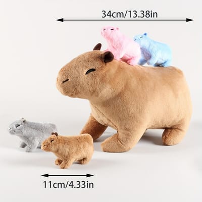 Kawaii Capybara Knuffeldier Mama Knuffel Capybara Met 4 Baby Capybara Moeder Zoon Capibala Speelgoed Kinderen Verjaardagscadeaus Dec beige