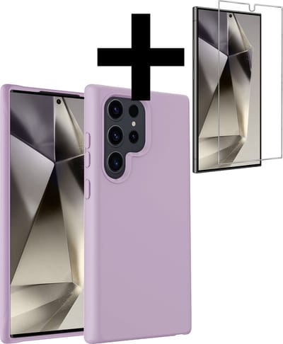 Hoesje - Met Screenprotector - Geschikt voor Samsung Galaxy S24 Ultra - Sterk & Shockproof - Back Cover - Siliconen Case - Telefoon Hoes - Telefoonhoesjes - Lila