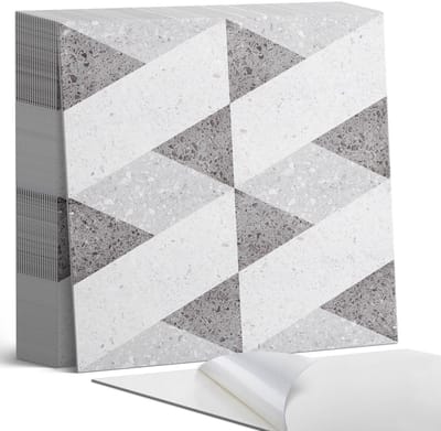 Coloray Plaktegels - Geometrie in contrasten Zelfklevende Tegels - 20 cm x 20 cm - Grijs Plaktegels - 20 stuks - Vierkant PVC Tegels - Plaktegels Badkamer - Plaktegels Vloer - Vinyl Tegels Zelfklevend - Wandtegel Zelfklevend