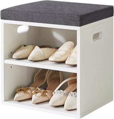 DnA® Schoenenbank Met Zitkussen - Schoenenrek - Schoenenkast - Wit - 42cm x 39cm x 28cm