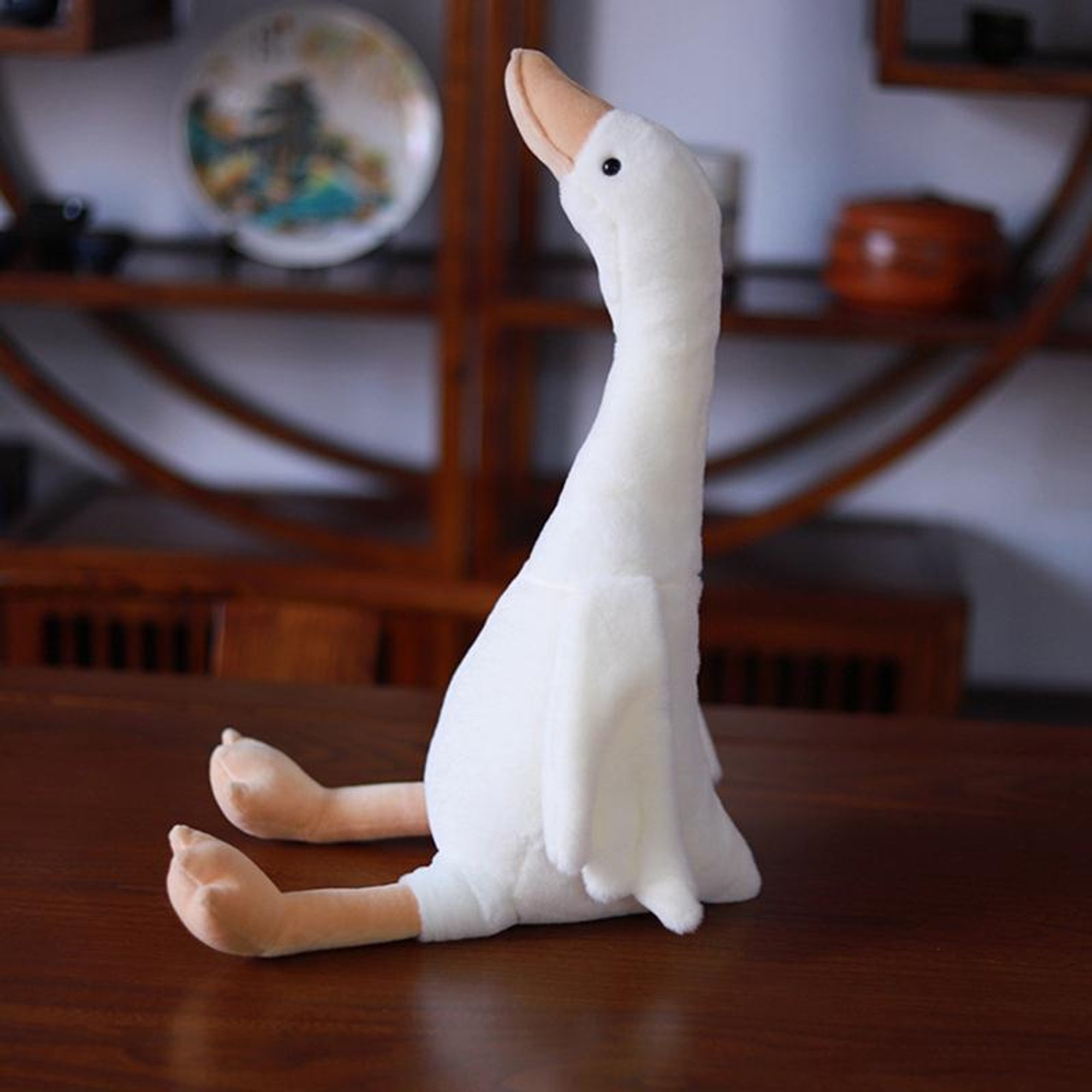 Joli Jouet en Peluche Oie à Long Cou, Peluche Animale Douce pour Bébés Enfants, Cadeau d'Anniversaire Idéal blanc