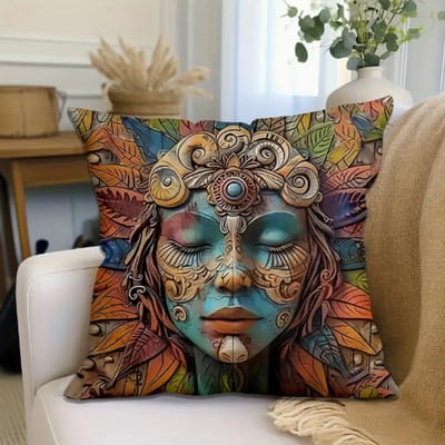 Allernieuwste.nl® Kussenhoes Colourful Hippie Bladeren Kussen Polyester - Kussenovertrek - Kleur 45 x 45 cm %%
