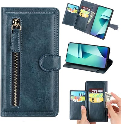 Premium vintage portemonnee hoesje met ritssluiting flip-cover hoes met kaarthoudersleuven Geschikt voor: Samsung Galaxy A23 5G - blauw