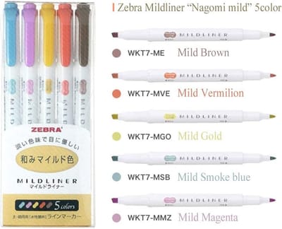 Zebra Mildliner Set : Diep en Warm - Dubbele stift - 5 stuks - Bullet journal – Stift