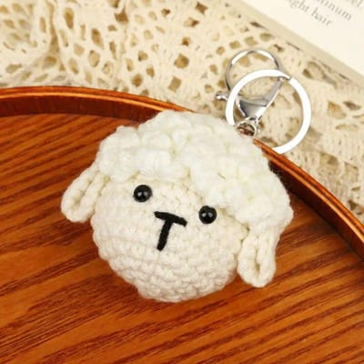 Cartoon Dierenserie Breipop Sleutelhanger Schattige Konijn Schaap Pop Handgemaakt Haak Sleutelhanger Cadeaus Aangepaste Accessoires beige
