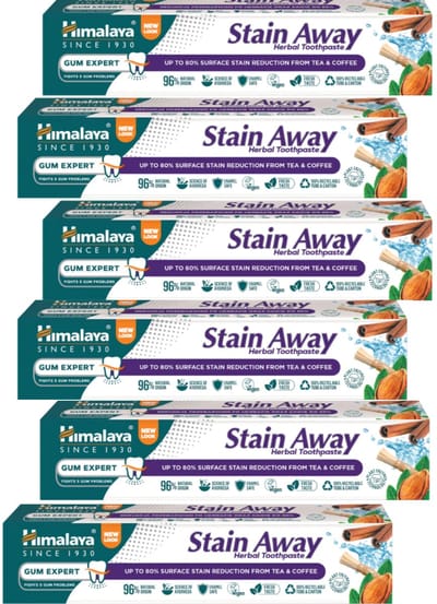 Himalaya Herbals Stain Away Rokers Tandpasta - 6 x 75ml - Tandpasta Whitening - Tandpasta Zonder Fluoride - Tandpasta Voordeelverpakking - Toothpaste