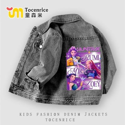 Groupe de Filles Sorcières Mode Printanière Décontractée Veste en Jean pour Filles Enfants Moyens Grands Col Montant Boutonnée Manteau 140 black