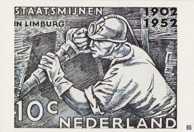 Briefkaart met afbeelding mijnwerker postzegel