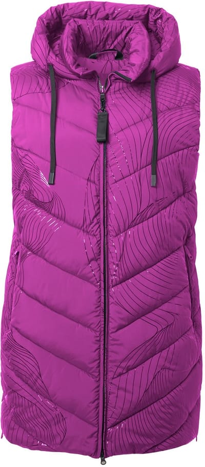 Ulla Popken - Dames - HYPRAR lange doorgestikte bodywarmer capuchon zijritsen - Purper - Maat 58+