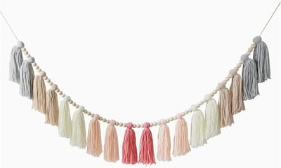 KZQ Handgemaakte Katoenen Krans Met Kwastjes Rozenknoop Kleurecht Bohemian Feestdecoratie Voor Housewarming En Verjaardag