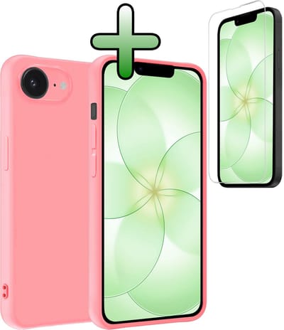 Hoesje Met Screenprotector - Geschikt voor Apple iPhone 17e - Sterk & Shockproof - Back Cover - Siliconen Case - Telefoon Hoes - Lichtroze