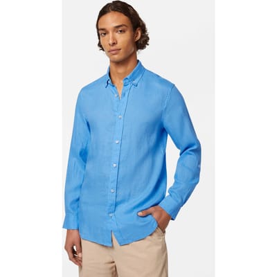 Scotch & Soda Seasonal Core - Regular Fit Linen Shirt Aqua Blue Taglia: S | Camicie Casual Outlet | Uomo | Bianco