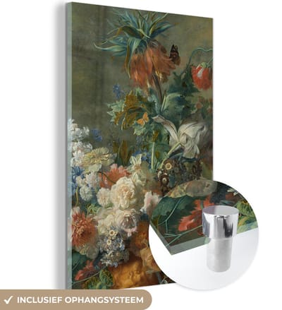 MuchoWow® Glasschilderij 120x180 cm - Schilderij acrylglas - Stilleven met bloemen - Schilderij van Jan van Huysum - Foto op glas - Schilderijen