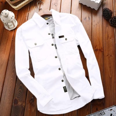 Nieuw Heren Lente en Herfst Shirt met Lange Mouwen Effen Kleur Militair Uniform Outdoor Shirt Grote Maat Outdoor Werkkleding L white