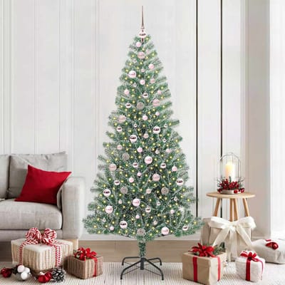 vidaXL - Kunstkerstboom - Sneeuw - Gevlokt - met - LED - Licht - Groen - en - Wit - 210 - cm