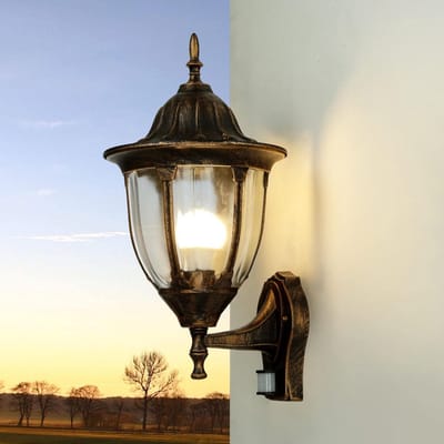 Nostalgische buitenwandlamp met bewegingsmelder XXL in antiek koper