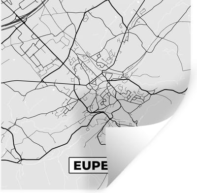 Muurstickers - Sticker Folie - België – Eupen – Stadskaart – Kaart – Zwart Wit – Plattegrond - 100x100 cm - Plakfolie - Muurstickers Kinderkamer - Zelfklevend Behang XXL - Zelfklevend behangpapier - Stickerfolie