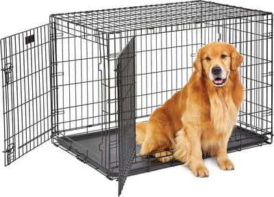 Famanu - Grote hondenbench, 42 inch, dubbele deur, lekvrije lade en scheidingspaneel