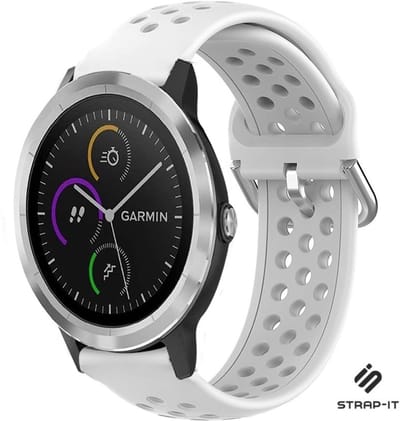 Siliconen sport bandje met gaatjes - Geschikt voor Garmin Venu / Vivoactive 3 / Vivoactive 5 / Vivomove HR / Venu SQ / Forerunner 245 / 570 - 42mm / 645 bandje - Sport bandje - Wit