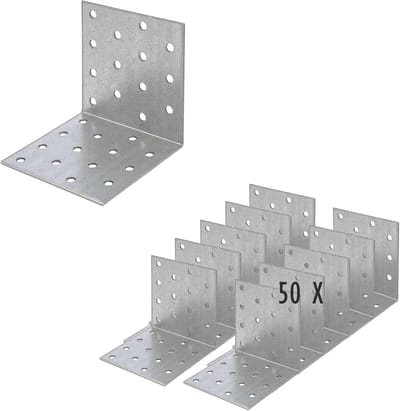 Geperforeerde hoekbeugels van sendzimir-verzinkt staal | 80 x 80 x 80 mm | 50 stuks | weerbestendige houtverbinders | gelijke poten | hoekbeugels | geperforeerde platen