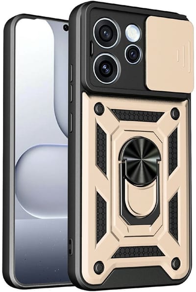 Coverup Hoesje - Geschikt voor OPPO Reno15 Pro Hoesje - Coverup Armor Ring Kickstand Back Cover met Camera Shield - Goud