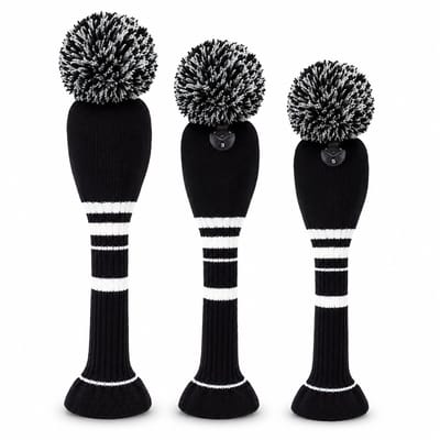 Golf Club Headcover Zwart-Wit Streep- Knitted Wool - Golfclub Covers - Headcovers- Golf Spullen