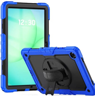Hoes met ingebouwde Screenprotector Geschikt voor Samsung Galaxy Tab A11 Plus | Inclusief 360° Draaibare Handriem en Schouderriem | Extreme bescherming | Ideaal voor zakelijk gebruik | Blauw