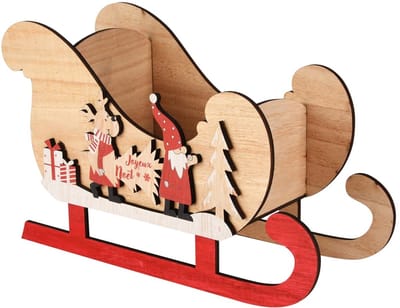 Dekoratief | Bakje slee 'Joyeux No?l', naturel/rood, hout, 29x12x19cm | A255454
