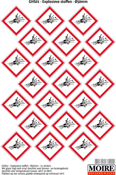 Pictogram sticker 75 stuks GHS01 - Explosieve stoffen - 50 x 50 mm - 15 stickers op 1 vel