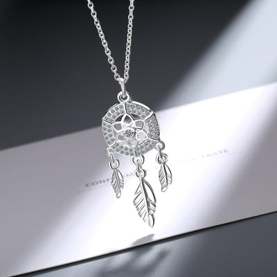 Collier avec pendentif en forme de plume attrape-rêves en argent sterling 925 Collier ras du cou avec pendentif attrape-rêves en argent Gtlx487 white
