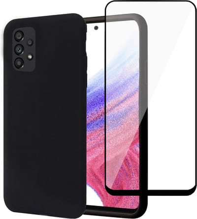 Hoesje geschikt voor Samsung A53 5G + Screenprotector – Full Screen Tempered Glass - Liquid Back Case Cover Zwart