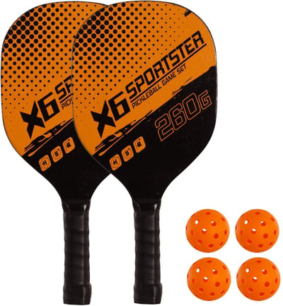 Set van 2 houten pickleballpeddels met 4 ballen Naranja ÚNICA