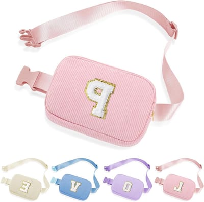 Heuptas met Letters - Buiktas Corduroy - Dagelijkse Benodigdheden - Gepersonaliseerd Monogram - 20.5cm x 14cm - Roze