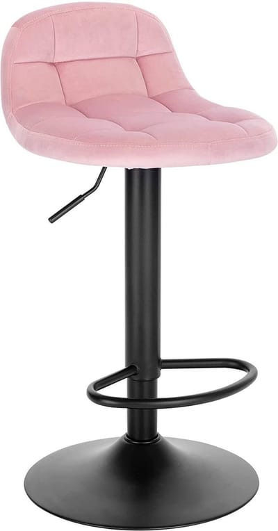 Luxe Barkurk Erino - Industrial - Roze - Barkrukken set van 1 - Barstoel Kruk - Barstoelen met rugleuning - Keukenstoel - In hoogte verstelbaar - Velvet