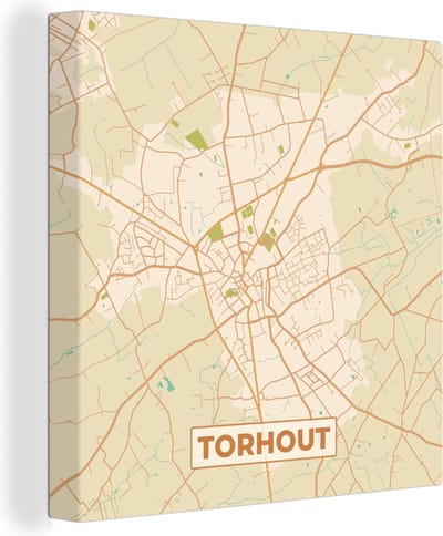 Canvas Schilderij Torhout - Kaart - Stadskaart - Plattegrond - Vintage - 20x20 cm - Wanddecoratie