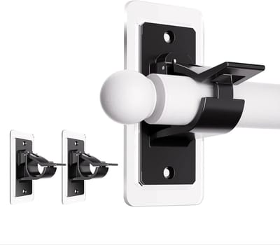 Set van 2 zelfklevende gordijnstanghouders - Makkelijk te monteren gordijnroedes voor woonkamer - Verstelbare en nagelvrije stanghouders - Zwart.