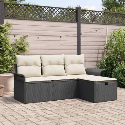 vidaXL - Tuinbank - Set - 4 - st - Zwart - en - Crème - poly - rattan