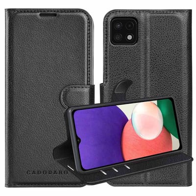 Cadorabo Hoesje geschikt voor Samsung Galaxy A22 5G in PHANTOM ZWART - Beschermhoes met magnetische sluiting, standfunctie en kaartvakje Book Case Cover Etui