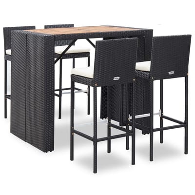 vidaXL - 5-delige - Tuinbarset - poly - rattan - en - acaciahout - zwart