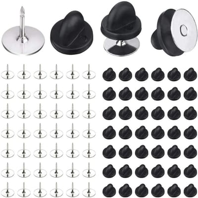 Fako Bijoux - 50 Steek Pinnen Met Rubberen Pin Backs - Badge Pin - Revers Pinnen - Kopspijkers - Vlinder Clutch Backings - Pin Cap Keepers - DIY Voor Broche Sieraden - 50 Sets - Zilver