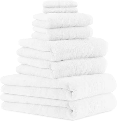 Luxe 8-delige Handdoekenset 100% Katoen Wit - Bad-, Douche- en Gastenhanddoeken