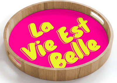 Dienblad rond 40x40 cm - Schootdienblad hout - Quote - Retro - Roze - Borrelplank rechthoek - Plateau houten dienbladen