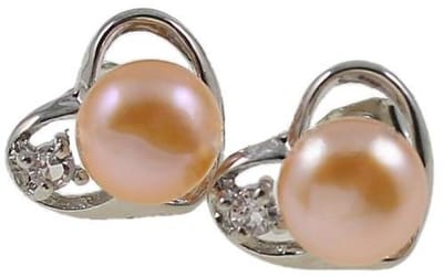 Zoetwater parel oorbellen Pearl Heart Z - oorstekers - echte parels - zalm - zilver - hart - stras steentjes - luxe sieraden zakje - parel oorbellen dames