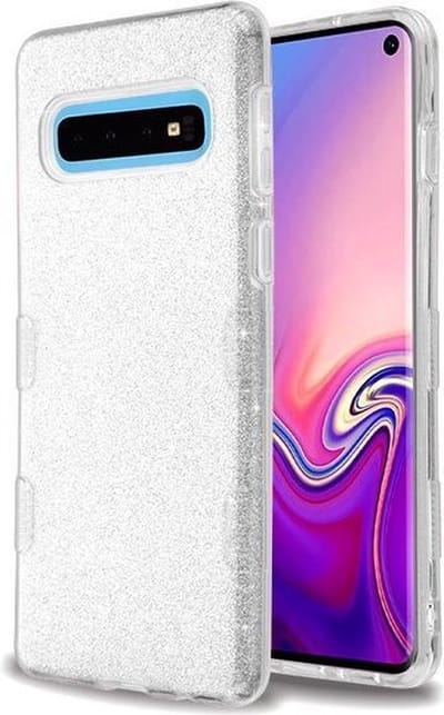 HB Hoesje Geschikt voor Samsung Galaxy S10 - Glitter Back Cover - Zilver