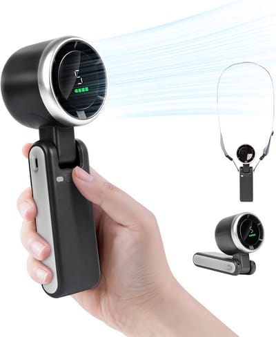 Draagbare Handventilator met LED-Display, Oplaadbaar (3600mAh), 5 Snelheden | 3-in-1 Bureau, Nek en Hand Gebruik